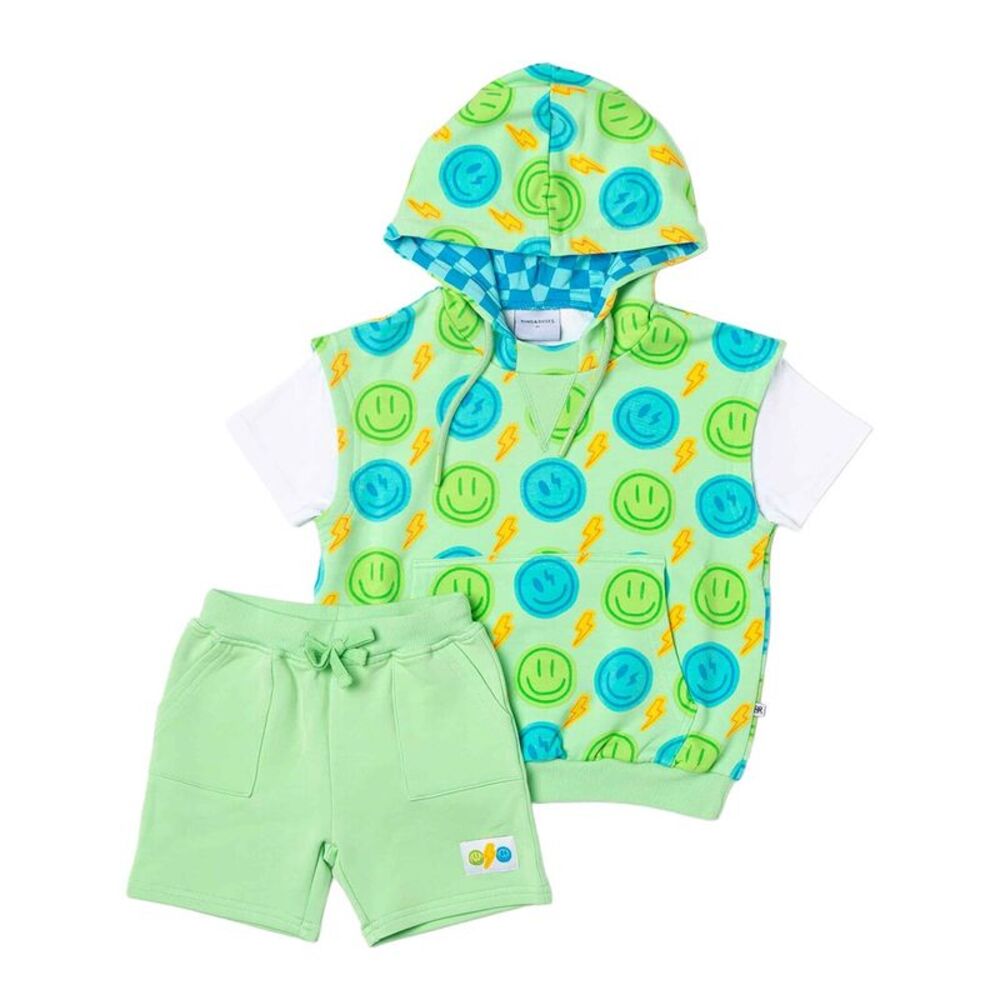 Bums & Roses Girls  Happy Surge Hooded T-Shirt & Shorts Set, Multicolor